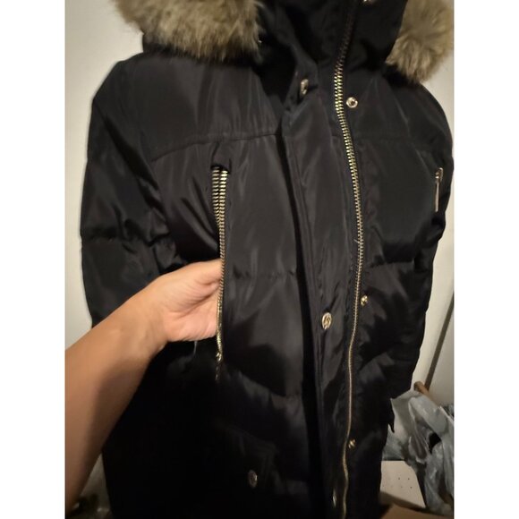 Michael Kors Puffer Coat Hooded Faux Fur Trim Down Black Size Large - Picture 8 of 16